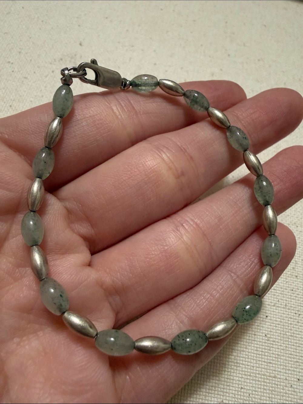 Sterling Silver 925 Green Bead Women's Bracelet 7’ inch long